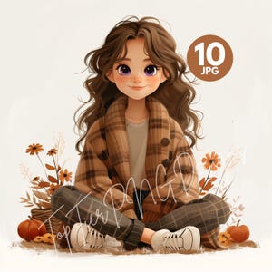 Aquarell Herbst Mädchen Clipart Bundle: Pastell Herbst Mode Kunst (JPG Digital Download)