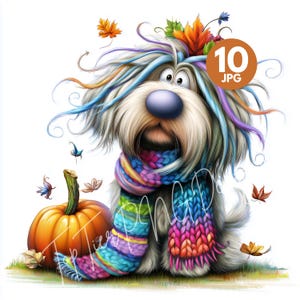 10 regenboog herfsthond clipart, herfst puppy aquarel, schattige dieren jpg, kaarten maken, plakboek, ongewenste dagboek, digitaal bestand, voor herfstambachten