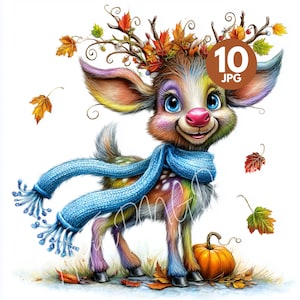 10 herfst herten clipart, aquarel JPG, gezellige dierenkunst, herfstbosvriend, kaarten maken, plakboek, ongewenste dagboek, digitale download, ambachten