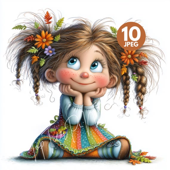 10 Quirky Autumn Girl Clipart Bundle, High Quality 300 DPI JPGs, Pastel Halloween Witches, Cozy Fall Outfits, Watercolor Pumpkin Set