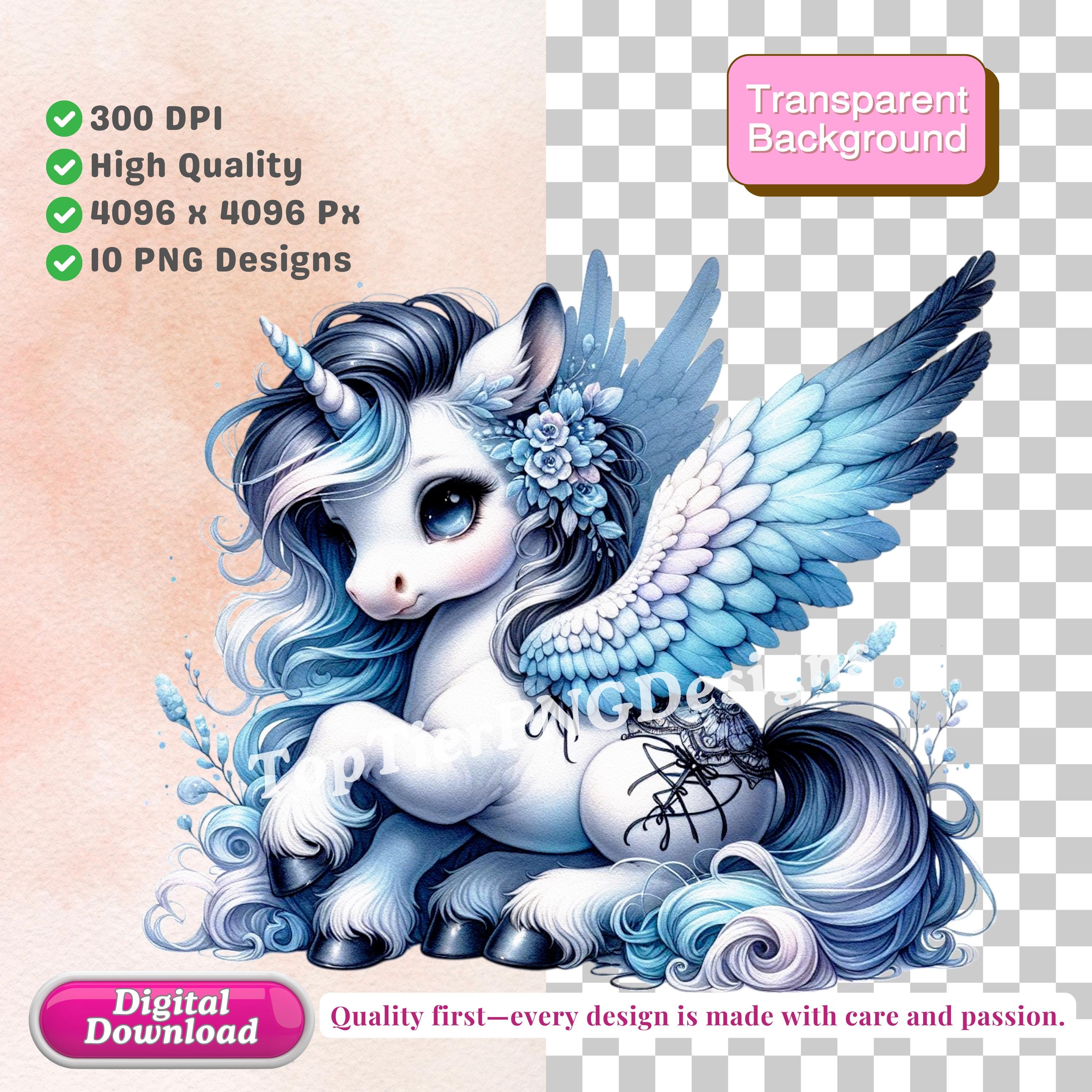 Watercolor Baby Unicorn Clipart Bundle, Pastel Fantasy PNG, Cute Winged ...