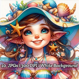 Summer Beach Gnome Clipart, Watercolor Beach Girl Gnomes Collection, Cute Gnomes JPG, Ocean Gnome Art, Digital Download for Crafting