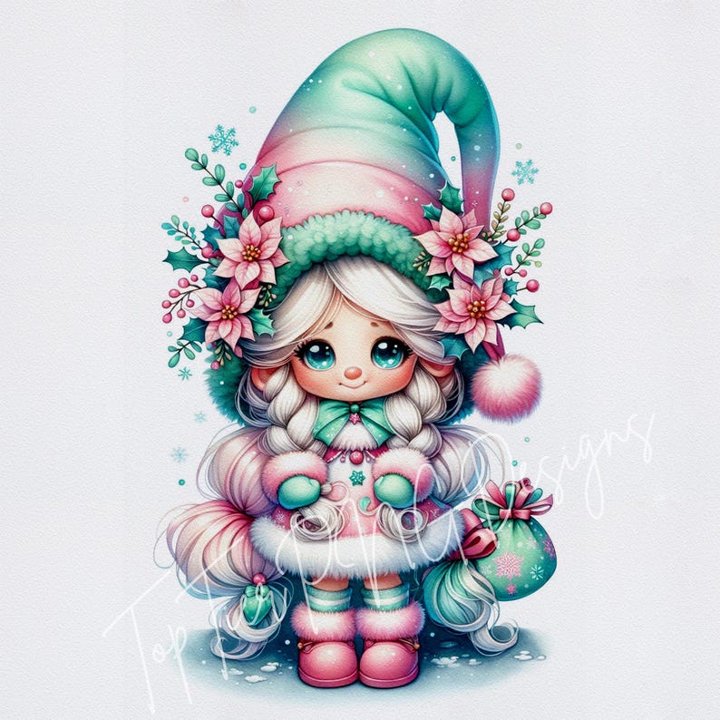 Festive Gnomes Clipart Bundle, Watercolor Clipart JPG, Winter Crafts ...