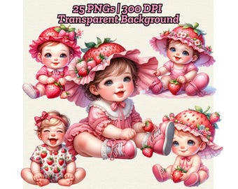 Watercolor Strawberry Baby Clipart: PNG File (Digital Download)