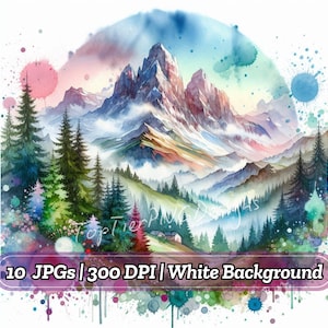 Aquarell Gebirge Clipart, Berglandschaft Clipart, Schöne Landschaft Grafiken, ideal für Scrapbooking und Kartenherstellung