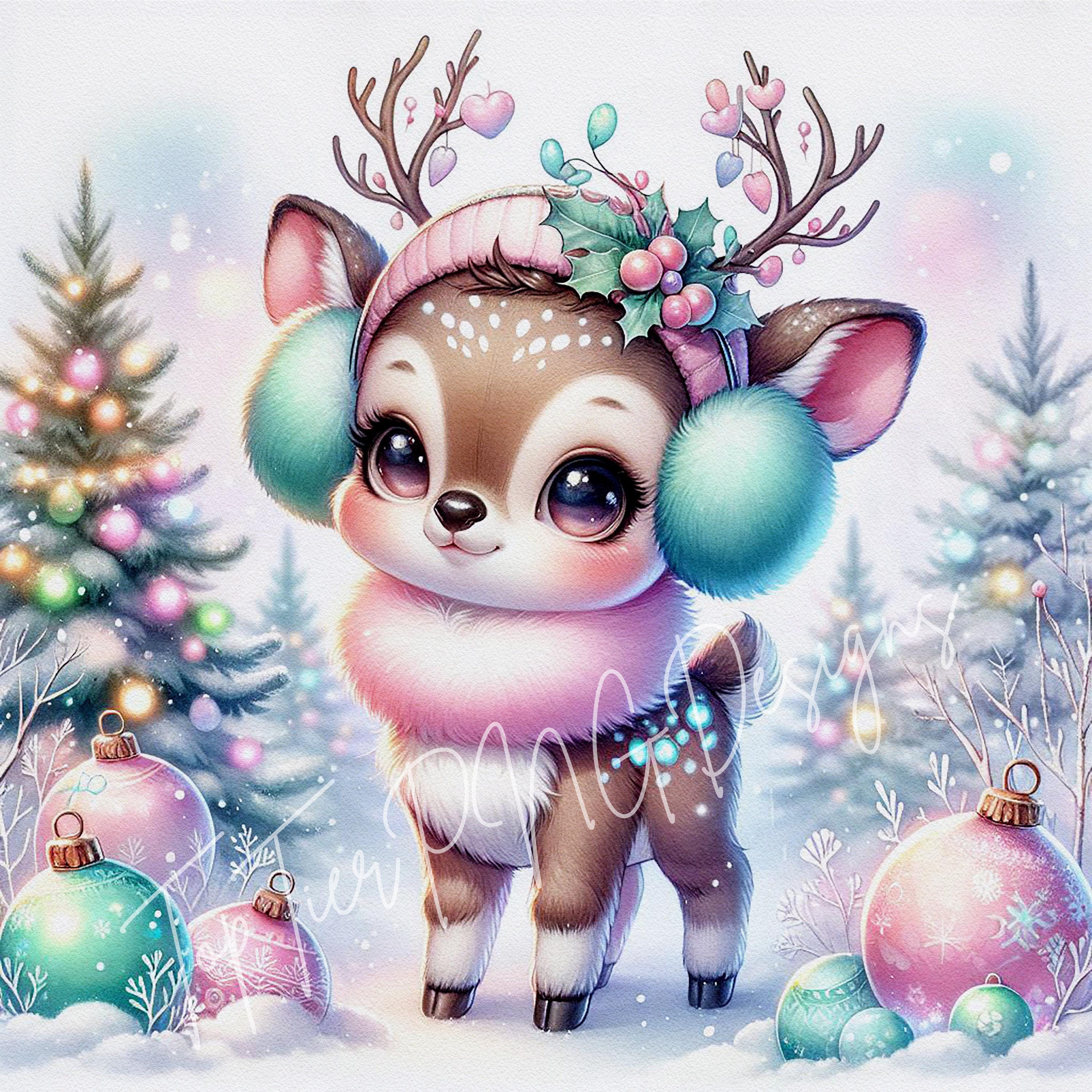 Christmas Reindeer Fawn Clipart Bundle Watercolor JPG, Holiday Card Art ...