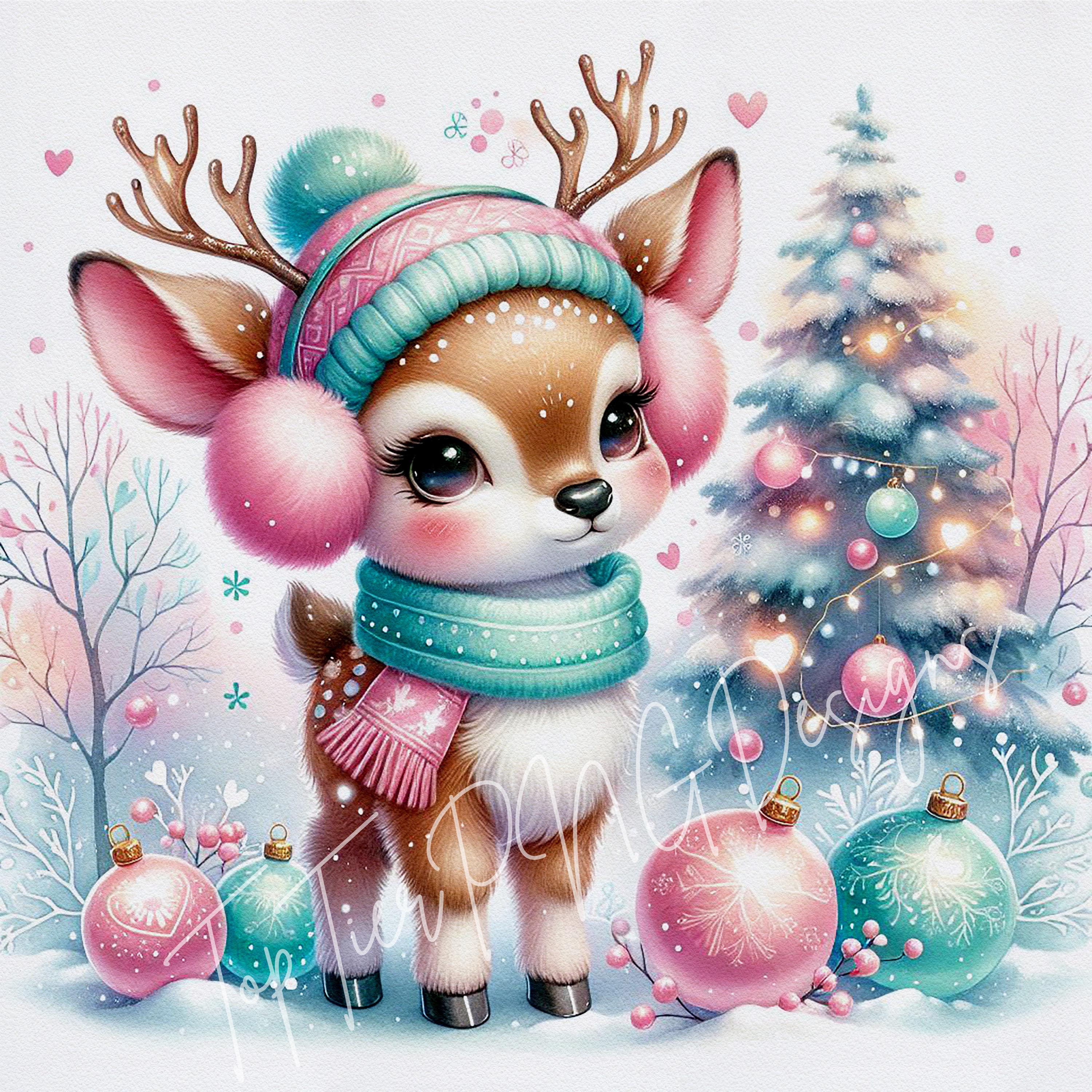 Christmas Reindeer Fawn Clipart Bundle Watercolor JPG, Holiday Card Art ...