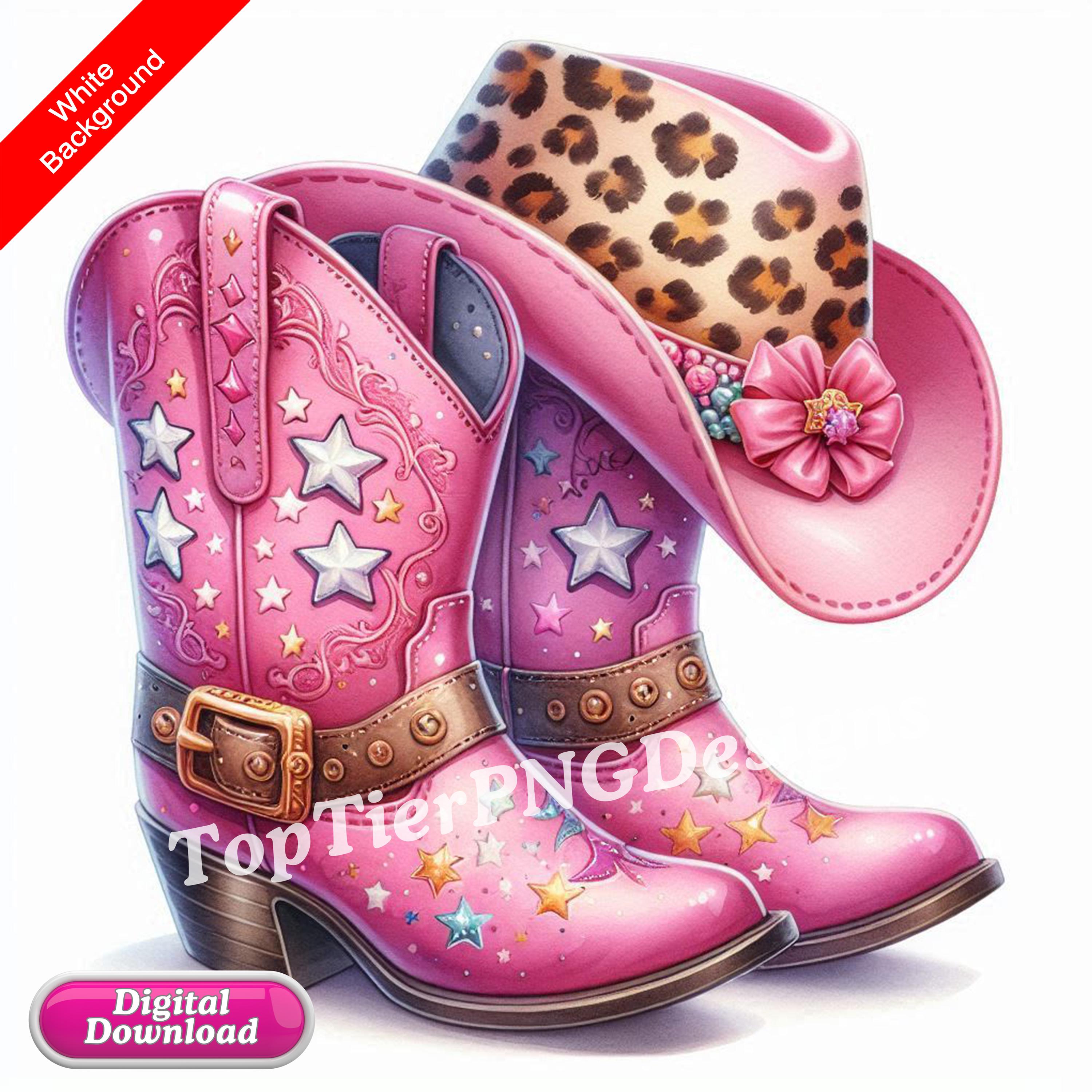 Pink Cowgirl Boot Watercolor Clipart: Western Theme PNG (digital ...