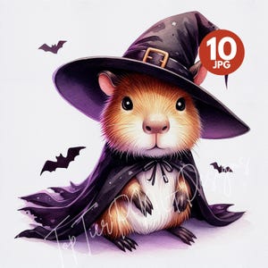 Cute Witch Capybara Clipart, Halloween Capybara PNG, Spooky Pet Digital Art, Pumpkin Bucket Sublimation, Trick or Treat Graphic