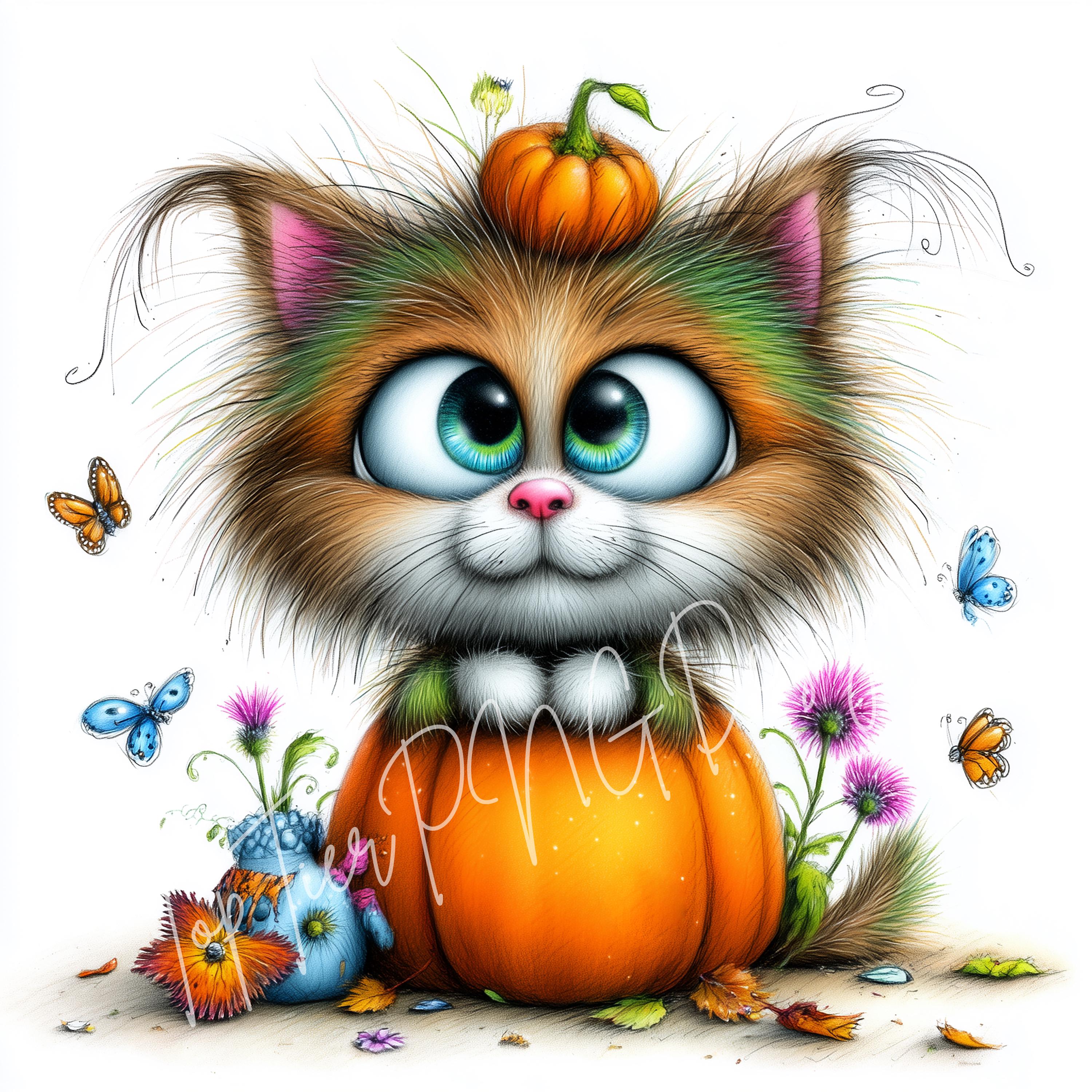 Autumn Cat Clipart Bundle, 10 High Quality 300 DPI Jpgs, Pastel Fall ...