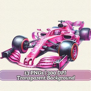 Clipart de carro de corrida rosa, clipart de corrida de menina, download digital, gráficos de corrida fofos, arte digital em aquarela, download instantâneo para crianças