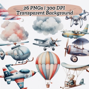 Luft Transport Aquarell, Aquarell Flugzeuge Clipart, Heißluftballon PNG, Hubschrauber Heißluftballon Clipart, Kinderzimmer Clipart