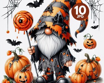 Pastell Halloween Geist Gnome Clipart: Aquarell Halbmond (JPG Digital Download