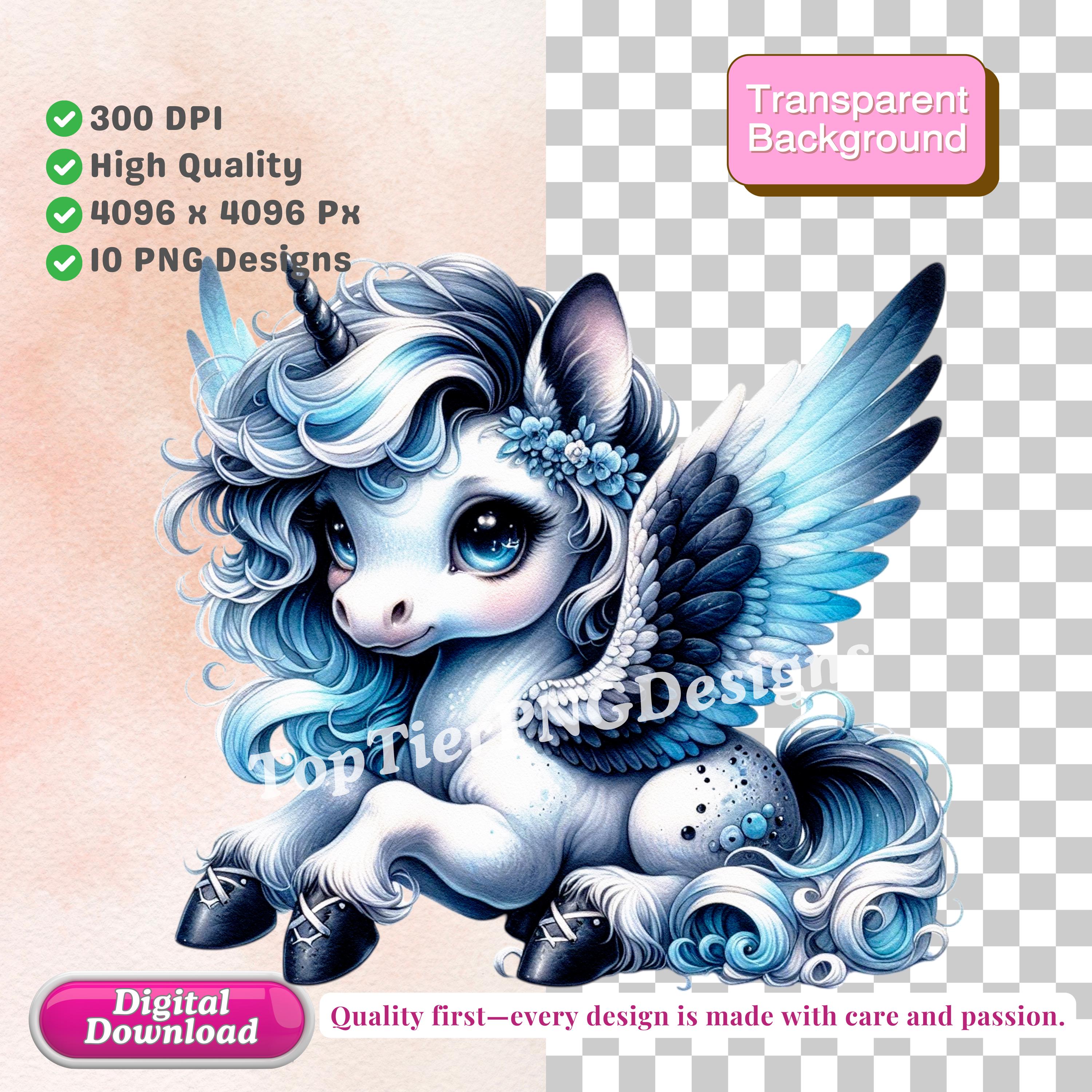 Watercolor Baby Unicorn Clipart Bundle, Pastel Fantasy PNG, Cute Winged ...