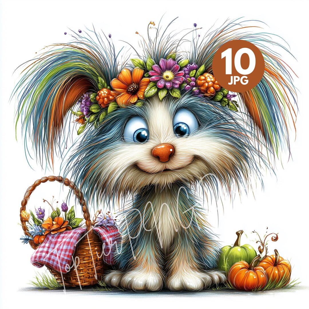 Watercolor Rainbow Dog Clipart: Floral Crown Puppy, Autumn Animal Art ...