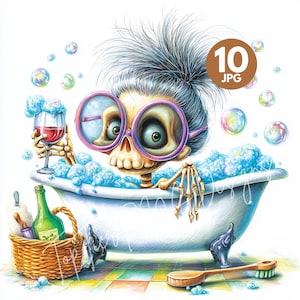 10 squelettes originaux, boire du vin, aquarelle Clipart JPG, fabrication de cartes, scrapbooking, journal indésirable, téléchargement numérique, pour travaux manuels d'Halloween