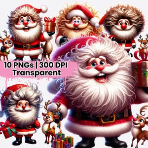 Watercolor Quirky Christmas Clipart, Funny Santa Bundle, Holiday Elf PNG, Cute Reindeer Graphics, Festive Winter Illustration Set, Journal
