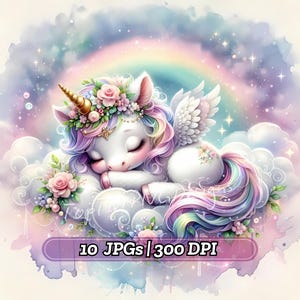 Cute Unicorn Clipart, Magical Unicorn JPG, Rainbow Clouds, Digital Download for Crafts, Kawaii Unicorn, Fantasy Art for Kids, Scrapbooking