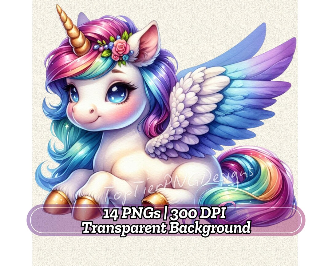 14 Winged Unicorn Clipart PNG, Watercolor Fantasy Creature, Magical ...
