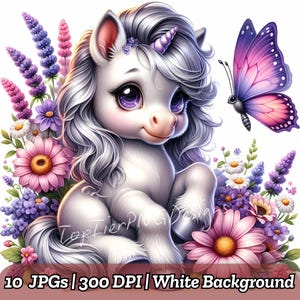 Unicorn Butterfly Clipart, Magical Unicorn PNG, Watercolor Fairy Art, Sublimation Design, 20oz Tumbler Wrap, Digital Download