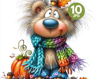 Aquarell Herbst Bär Clipart: Gemütliche Herbst Tier Illustration (Digitaler Download, JPG
