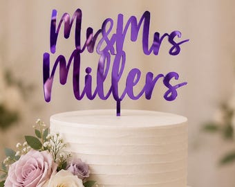 Personalized Acrylic Wedding Cake Topper Custom Name Cake Topper  Mr & Mrs Wedding Decor Acrylic Topper