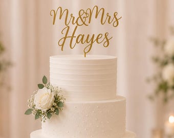 Personalized Acrylic Wedding Cake Topper Custom Name Cake Topper  Mr & Mrs Wedding Decor Acrylic Topper