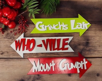 Who-ville Mount Crumpit Grinch Lair wood sign stocking sign, laser cut, Christmas decor, Christmas grinch