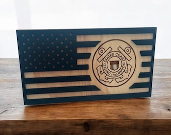 U.S. Coast Guard Wood Flag, Active duty or retired Coast Guard members, Military families, Veterans, Patriotic Americans