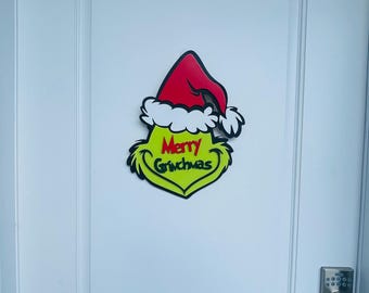 Grinch Face Wood Front Door Sign, Winter Wonderland Christmas decor, Christmas grinch