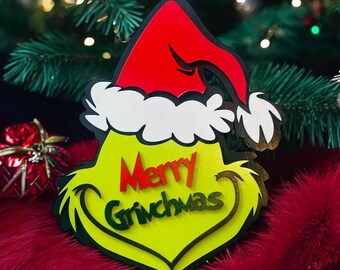 Grinch Face Wood Front Door Sign, Winter Wonderland Christmas decor, Christmas grinch