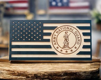 U.S. Army National Guard Wood Flag, Active duty or retired National Guard members, Military families, Veterans, Patriotic Americans