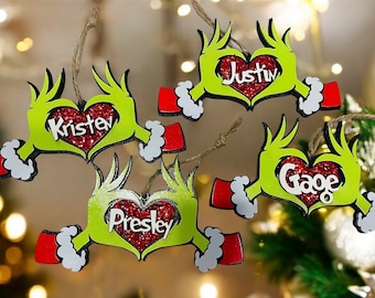 Grinch Hand Ornament Who-ville Mount Crumpit wood sign stocking sign, laser cut, Christmas decor, Christmas grinch personalized ornament