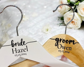 Groom & Bride Hanger Personalized Engraved Groom and Bride Hangers Wedding Dress Hanger Engraved Groom bride Hangers Ceintre marie la boda