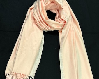 DEEMO handmade super soft festive Tan fluffy wool with stunning beads on boarders scarf for all seasons.
