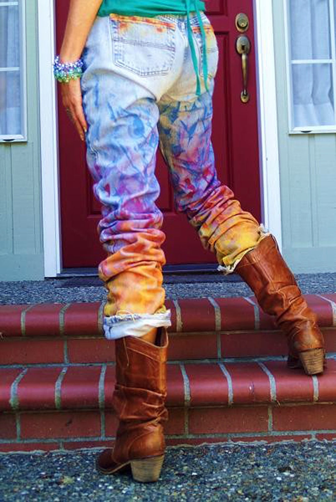 jeans with rainbow stripe