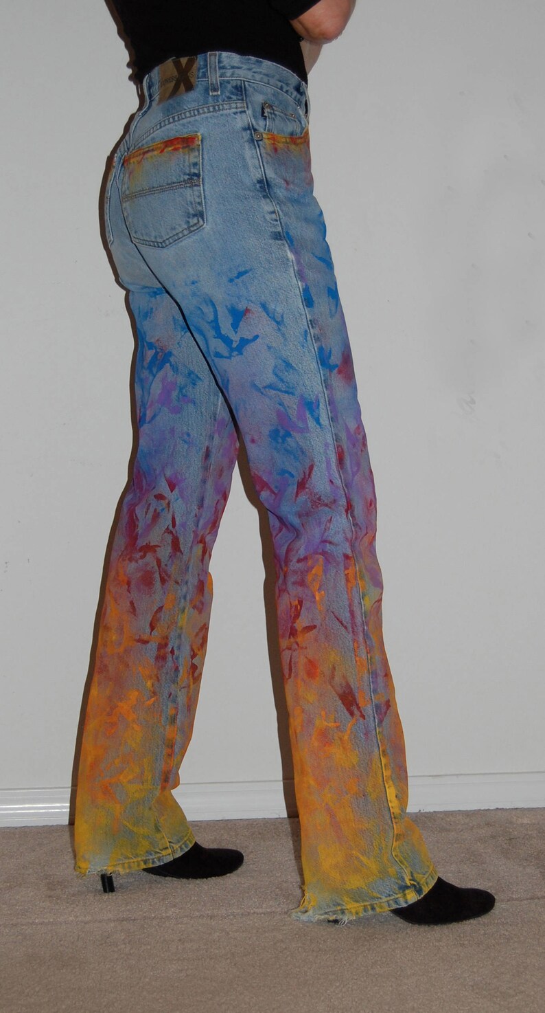 Rainbow Jeans Hand Painted Jeans Etsy