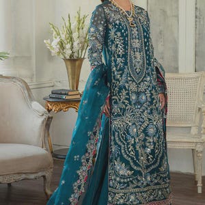 Blue Dress | Pakistani Indian Desi Women&#39;s Wear | Formal Wear | Party Wear | Bridal | Made to Order | New Collection | Eid/Wedding/Diwali