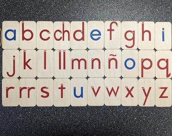 SPANISH Mini Lowercase Sandpaper Letters on MINI birch wood,  Montessori, teaching supplies, preschool, kindergarten