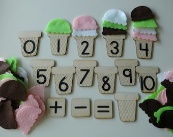 Ice Cream Math - Sandpaper Numbers, Montessori, teaching supplies, preschool