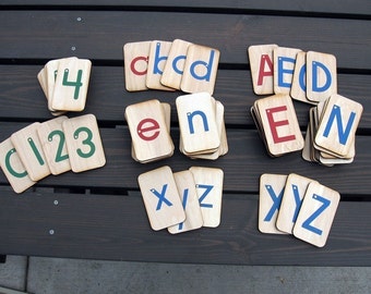 Opposite Colors, Sandpaper Letters, Uppercase, Lowercase and Numbers mounted on 3x5 inch Birch wood,  Montessori, teaching supplies