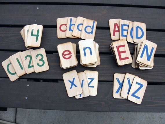 Opposite Colors, Sandpaper Letters, Uppercase, Lowercase and Numbers mounted on 3x5 inch Birch wood,  Montessori, teaching supplies