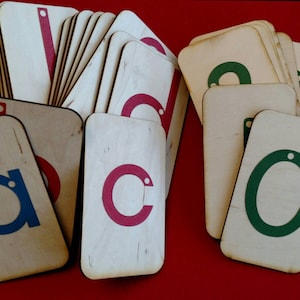 Lowercase Manuscript Sandpaper Letters  and Sandpaper Numbers 0-10 mounted on 3x5 inch Birch wood boards,  Montessori, teaching supplies