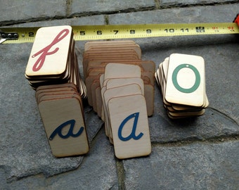 Mini Sandpaper Letters Spanish Cursive Set - Uppercase, Lowercase and Numbers on Birch wood, Montessori, teaching supplies, preschool