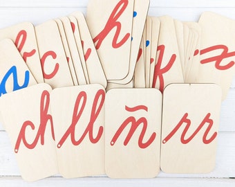 SPANISH Lowercase Cursive Sandpaper Letters on 3x5 inch Birch wood boards,  Montessori, teaching supplies, preschool, kindergarten