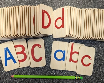 Mini Uppercase manuscript and Mini Lowercase manuscript Sandpaper Letters set,  Montessori, teaching supplies, preschool, kindergarten