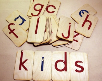 Sandpaper letters, lowercase manuscript, mounted on 3x5 inch Birch wood,  Montessori, teaching supplies, preschool, kindergarten