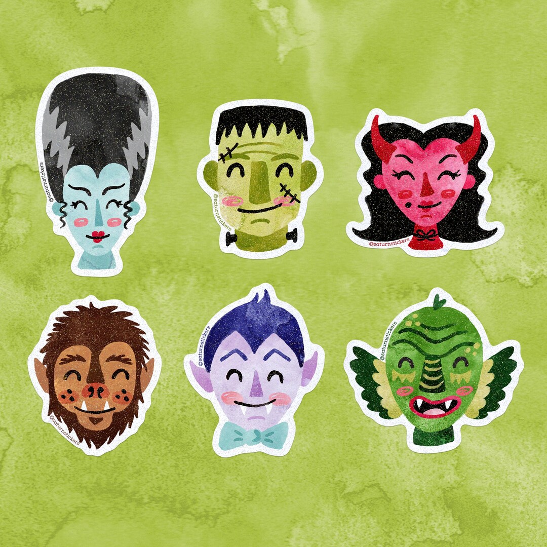 Retro Monsters • Glitter Vinyl Sticker Set - Etsy