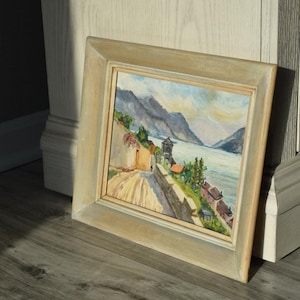 Vintage Mountain/Seaside Town Original Acrylic Framed Painting