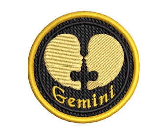 Signo astrológico - Patch de Gêmeos - Ferro de passar / Velcro 2,5&quot; Redondo